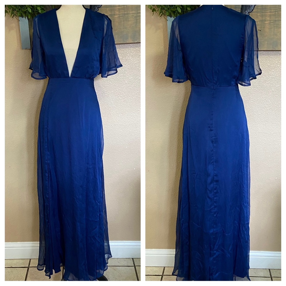 Lulus Navy Blue Flutter Sleeve Maxi Dress